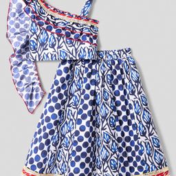 EARTHY TOUCH Cambric Woven Sleeveless Choli Lehenga Set with Floral Print - Blue-image-84