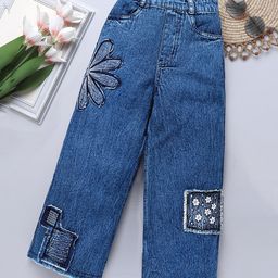 Naughty Ninos Cotton Floral Embroidered & Patch Detailed Flared Jeans - Dark Blue-image-61
