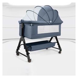 House of Quirk Baby Bassinet Bedside Sleeper Cradle Bedside Crib 3 in 1 Baby Bed Portable Bassinet for Newborn Infant Baby with Storage Basket Lockable Wheels Adjustable (Blue)-picture-20