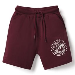 Taeko Single Jersey Knit Knee Length Shorts With Tropical Theme Print - Burgandy-picture-25