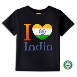 BLUSHES 100% Cotton Knit Independence Day Theme Half Sleeves I Love India Text Printed Tee - Black-image-77