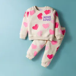 Smarty Girls Fleece Knit Full Sleeves Winter Night Suit with Heart Print - Pink-picture-6