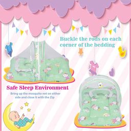Toddylon New Born Baby Bedding Set Mattress with Mosquito Net and Pillow - Green image 2