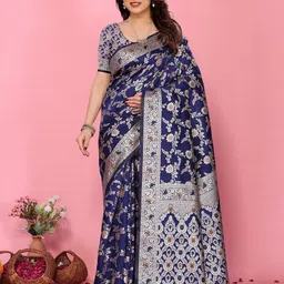 HERE&NOW Ethnic Motifs Zari Pure Silk Banarasi Saree-image-93