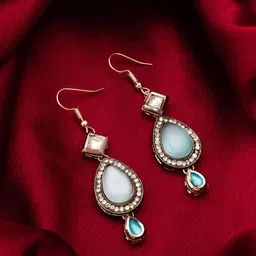 Anouk Artificial Stones Studded Geometric Drop Earrings-4