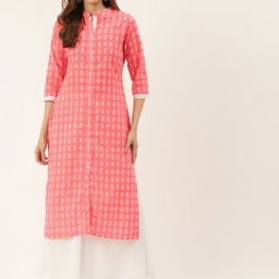JAPER KURTI Geometric Printed Mandarin Collar A-Line Pure Cotton Kurta-image-12