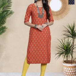 HERE&NOW Selection Of 2 Ethnic Motifs Printed Round Neck Straight Kurtas-image-64