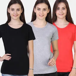 Fleximaa Women Coral & Black 3 T-shirt-image-2