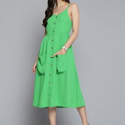 DENNISON Green Crepe A-Line Dress-image-3