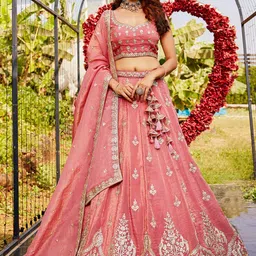 panchhi Embroidered Sequinned Semi-Stitched Lehenga & Unstitched Blouse With Dupatta-picture-55