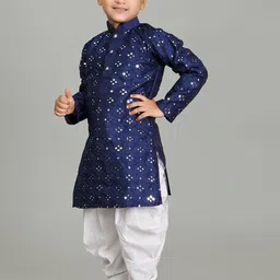 NFC CREATION Boys Embroidered Regular Mirror Work Dupion Silk Kurta with Patiala image 5