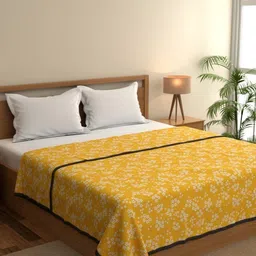 home expressions Ambrosia Yellow & White Printed Cotton AC Room 120 GSM Double Bed Dohar-picture-4