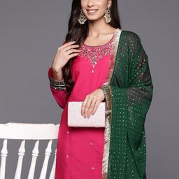 Varanga Women Ethnic Motifs Embroidered Regular Kurta with Trousers & With Dupatta-14