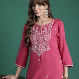 Indo Era Floral Embroidered Thread Work Kurta-45