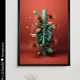 SOWPEACE Red & Green 1 Piece Canvas Abstract Wall Photographs-18
