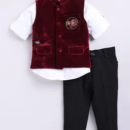 LITTLE COLLARS Boys Mandarin Collar Suede Velvet Shirt With Trousers & Nehru Jacket-picture-45