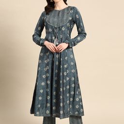 Sangria Women Ethnic Motifs Printed Empire Gotta Patti Kurta with Trousers-picture-10