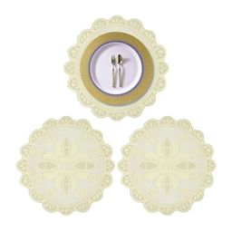 Kuber Industries Set Of 3 Cream-Coloured Cotton Round Plain Net Placemats image 2