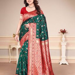 SUPERLAXMI Woven Design Zari Silk Blend Banarasi Saree-image-17