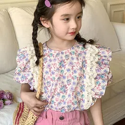 LULU & SKY Floral Print Flutter Sleeve Top-57