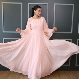 Swadeshi Shringaar Women Round Neck Embellished Fit and Flare Maxi Dress-image-42