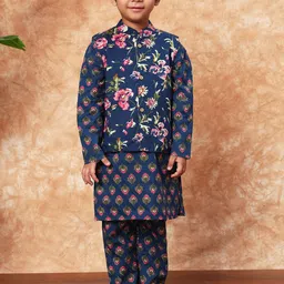 Readiprint Boys Floral Printed Pure Cotton Kurta with Trouser & Nehru jacket-6