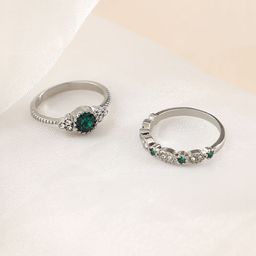 SOHI Set Of 2 Silver-Plated Stones-Studded Finger Rings-picture-46