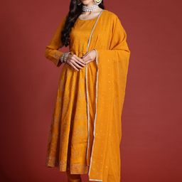 Anouk Floral Beads Embellished Empire Style Anarkali Kurta with Churidar & Dupatta-picture-26