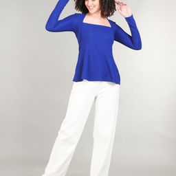 The Roadster Lifestyle Co. Blue Square Neck Peplum Top-picture-13