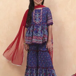 Biba Girls Floral Printed Regular Kurta with Sharara & With Dupatta-picture-16