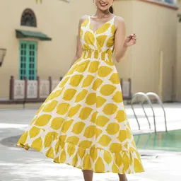 Divena Tropical Printed Cotton Fit & Flare Midi Dress-picture-8