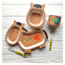 Sanishth Horse Shape Bamboo Fiber Dinnerware Pack Of 5 - Brown-17