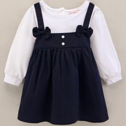 Kookie Kids Full Sleeves Solid Colour Frock with Bow Applique - Black & White-image-31