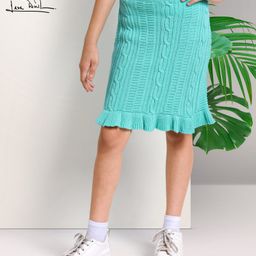 Arias Acrylic Knit Skirt with Cable Knit Designs - Teal-image-22