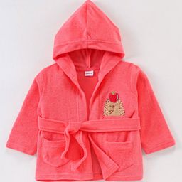 Babyhug Knit Terry Full Sleeves Hooded  Bath Robe with  Bear Patch - Red-image-77