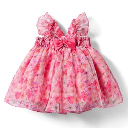 Babyhug Woven Sleeveless A Line Party Frock with Bow Detailing Floral Print - Pink-image-68