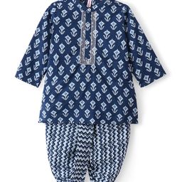 Babyhug Cotton Woven Full Sleeves Kurta & Chevron Printed Dhoti - Navy Blue-image-95
