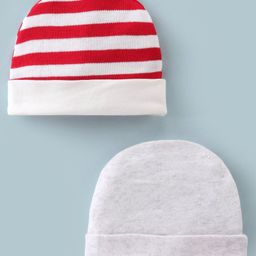 Ben Benny Cotton Knit Caps Solid & Striped Print White Red & Grey Pack of 2 - Diameter 9 cm-image-69