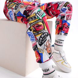 Babyhug Disney Cotton Looper Knit Full Length Lounge Pant With Cars Print - Red-image-65