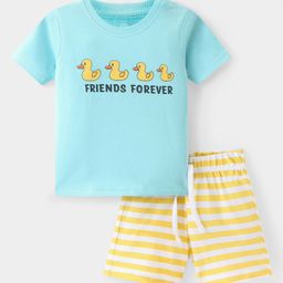 Doodle Poodle 100% Cotton Half Sleeves Night Suit Duck Print - Atomizer Blue & Bright White-image-42