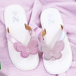 The Madras Trunk Butterfly Applique Detailed Flip Flops - Pink & White-image-63
