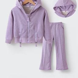Kookie Kids Full Sleeves Front Zipper Hooded Winter Wear Suit - Purple-image-31