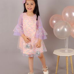 Lil Drama Three Fourth Sleeves Sequin Embellished Dress - Peach-image-64