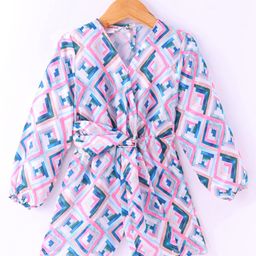 Under Fourteen Only Full Sleeves Abstract Printed Jumpsuit - Pink-image-59