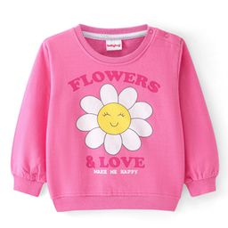 Babyhug Cotton Knit Full Sleeves Sweatshirt With Floral Print - Pink-image-106