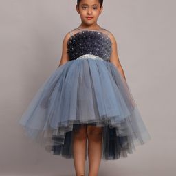Toy Balloon Kids Sleeveless Sequin Detailed Flared Bodice High Low Dress - Grey-15