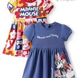 Babyoye Disney Single Jersey Knit Half Sleeves Frocks With Minnie Mouse & Friends Graphics Pack of 2 - Blue & White-image-31