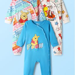 Babyhug Disney Interlock Knit Full Sleeves Rompers With Winnie The Pooh Graphics Pack of 3 - Multicolor-picture-46