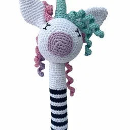 CLAPJOY Baby Unicorn Long Rattle Handmade Crochet Baby Ring Rattle Toy | Teething Toy-picture-43