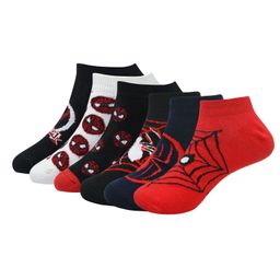 SOCKSXPRESS Cotton Pack Of 6 Marvel Featuring Spider Man Printed Anti Skid Socks - Black White & Red-image-52